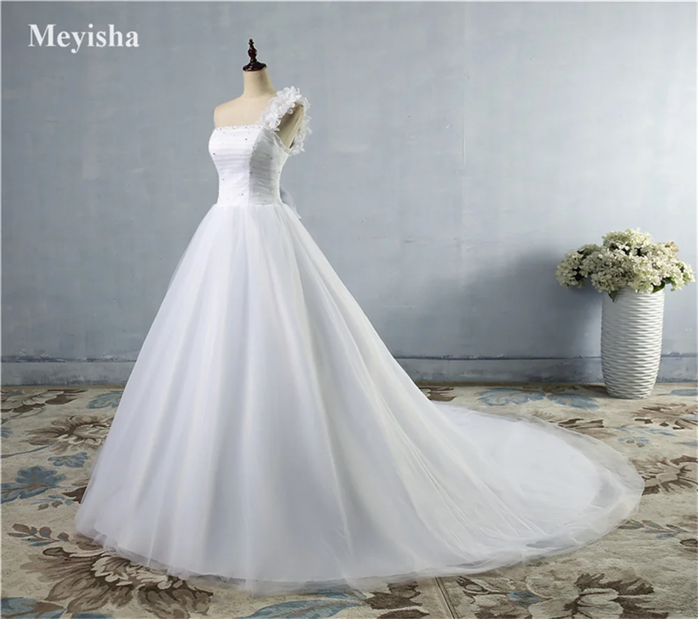 Customized ZJ9063 New Design 2024 Aviana Elegant One Shoulder Princess Civil Wedding Dress A-Line 3D Flowers Tulle Bridal Gown