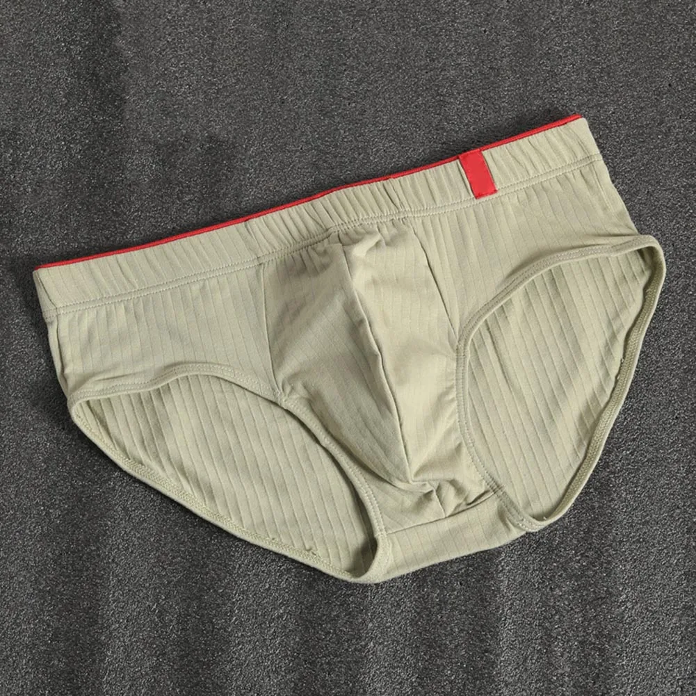 

Mens Cotton Skin-friendly Soft Briefs Threaded Solid Color Underpants Bulge Pouch Panties Sexy Middle Waist Underwear Lingerie