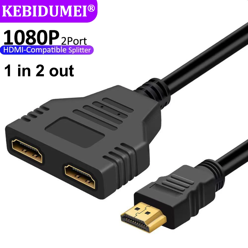 1 to 2 HDMI Adapter HDMI-Compatible Splitter Conversion Line 1 Male To 2 Way Female 1080P Cable for PC TV Xbox PS3 PS4 Projector