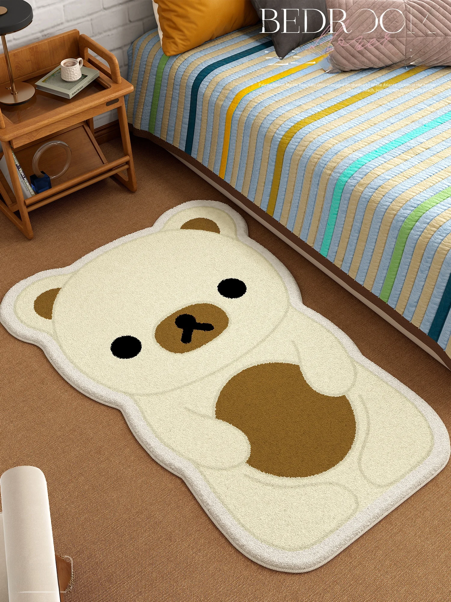 

Милый ковер для детской комнаты с мультяшным медведем, коврик для пола в детской, легко чистится, можно стирать в машинке, длинный прямоугольный.