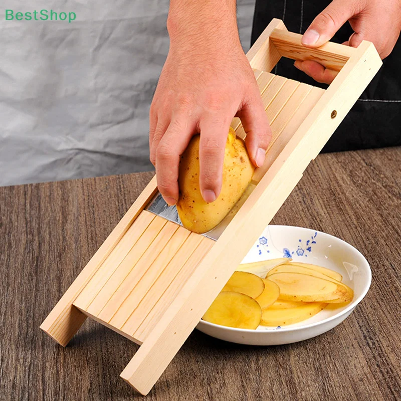 ♥ Großer Massivholz-Gemüseschneider mit Stahlmesserschneider zum Schneiden von Kartoffeln, Karotten und Käsen
