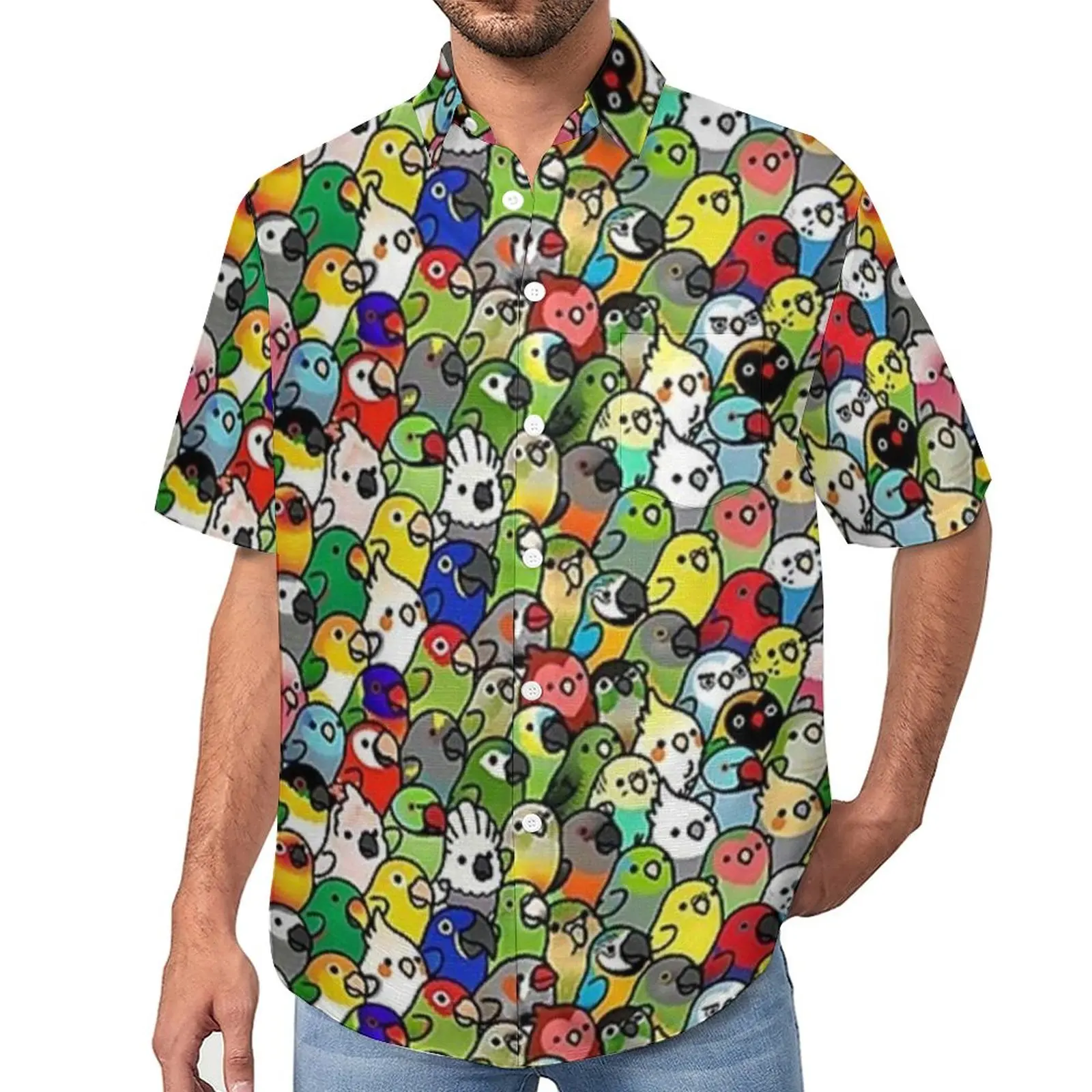 

Too Many Birds Beach Shirt Fun Cockatoo Hawaiian Casual Shirts Male Y2K Blouses Short Sleeve Graphic Top 3XL 4XL