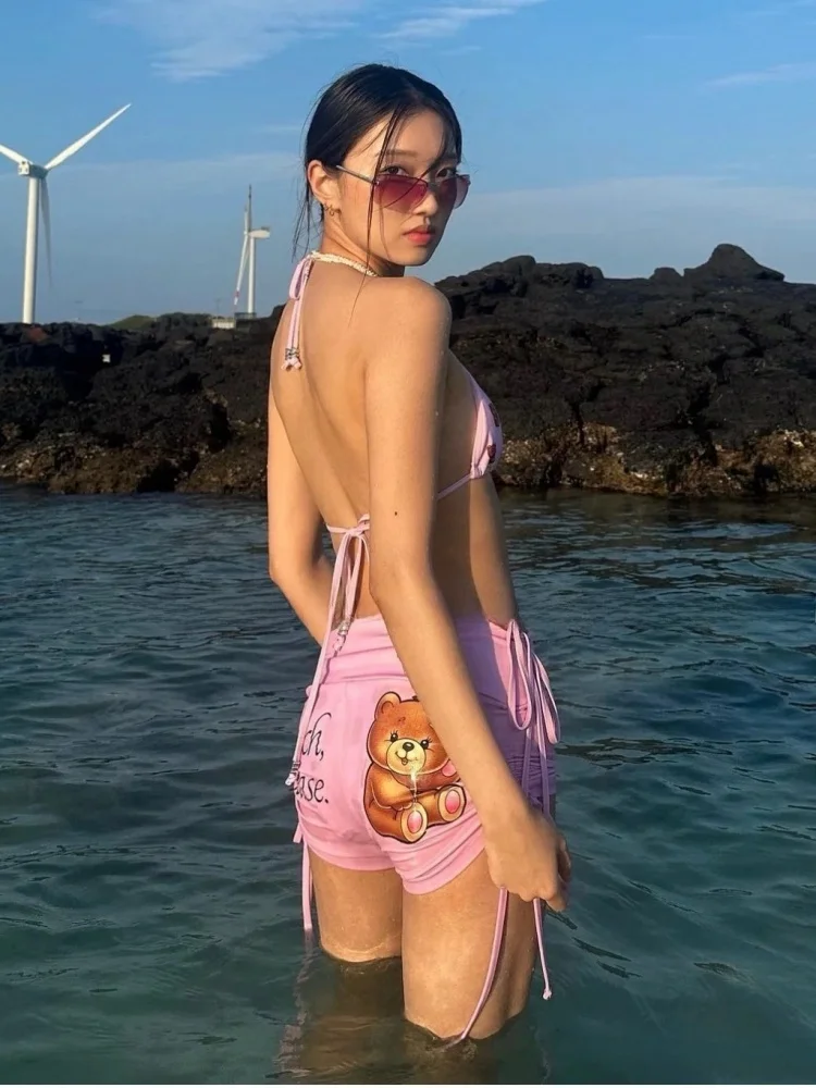 

Купальник Pure Desire Pink Bear Tie-Dye: Сексуальный пляжный комплект с эффектом тай-дай для девушек с небольшой грудью