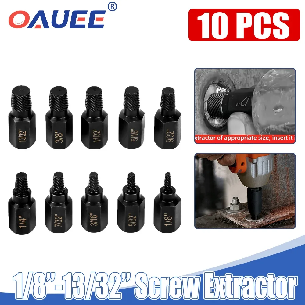 

10Pcs Screw Extractor Kit Alloy Steel Damaged Screw Remover Set Easy Out Drill Bit Screws Bolt Stud Multi-Spline Screw Extractor