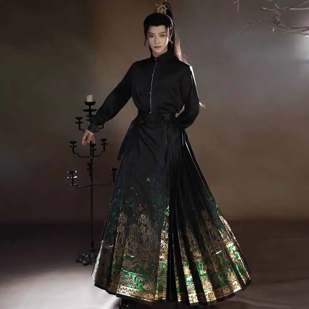 

Men's Chinese Hanfu Robe, Traditional Ancient Green Embroidered Costume, Flowing Wuxia Style Outfit for Cosplay & Photoshoot