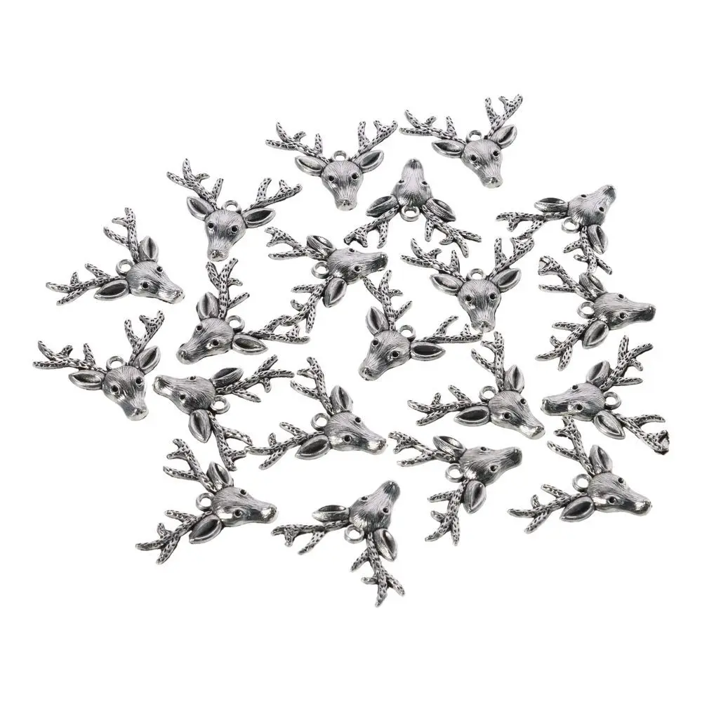 40 шт., подвески в виде головы оленя из сплава, подвеска в виде головы оленя, античная бронза, сплав оленя, ювелирные изделия, подвески, античное серебро 32*37*3 мм