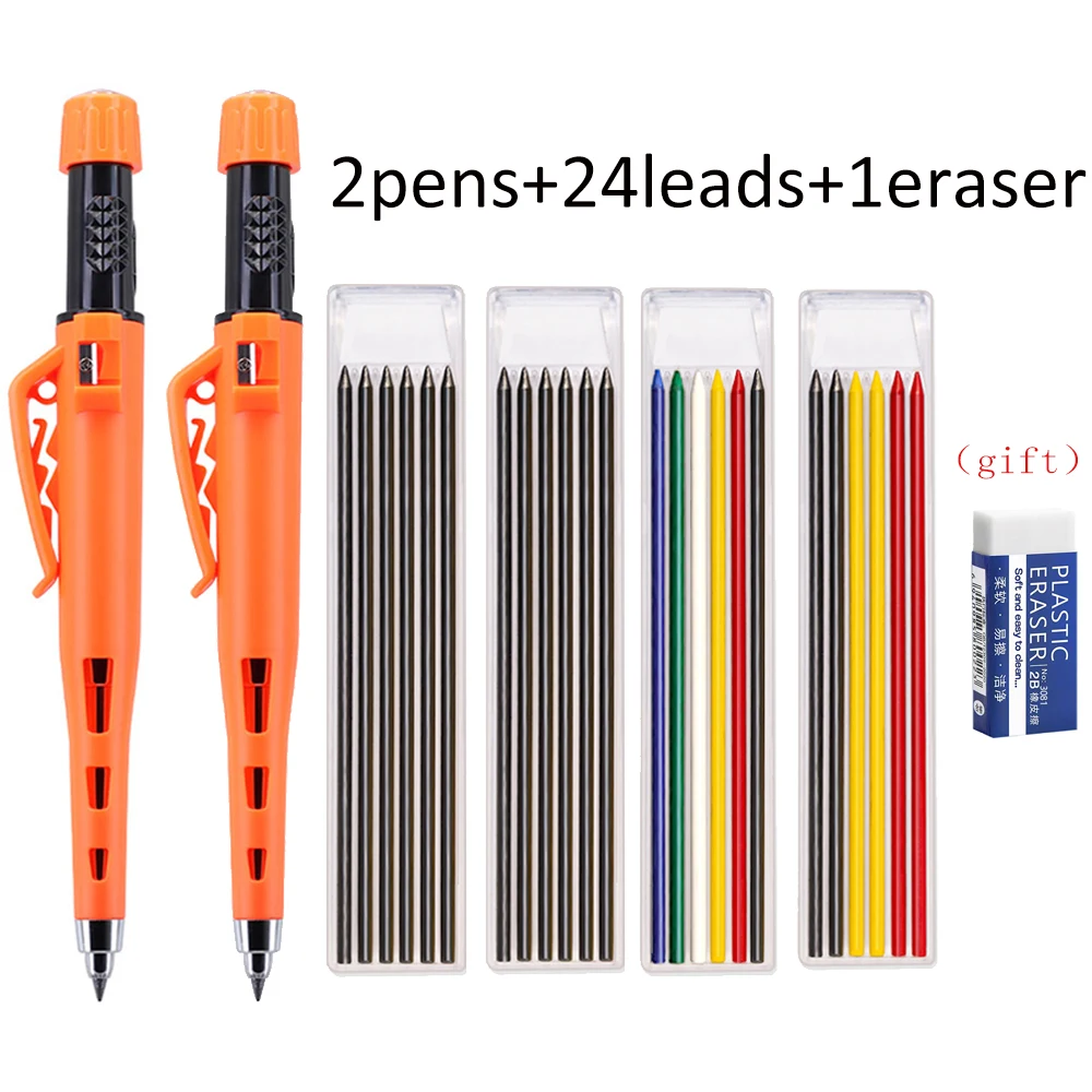 2,8 mm houtbewerkingspotloodset met 4 doosjes navulpotloods, voor het aanbrengen van markeringen in diepe gaten en voor technische tekeningen, geschikt voor architecten en timmerlieden.