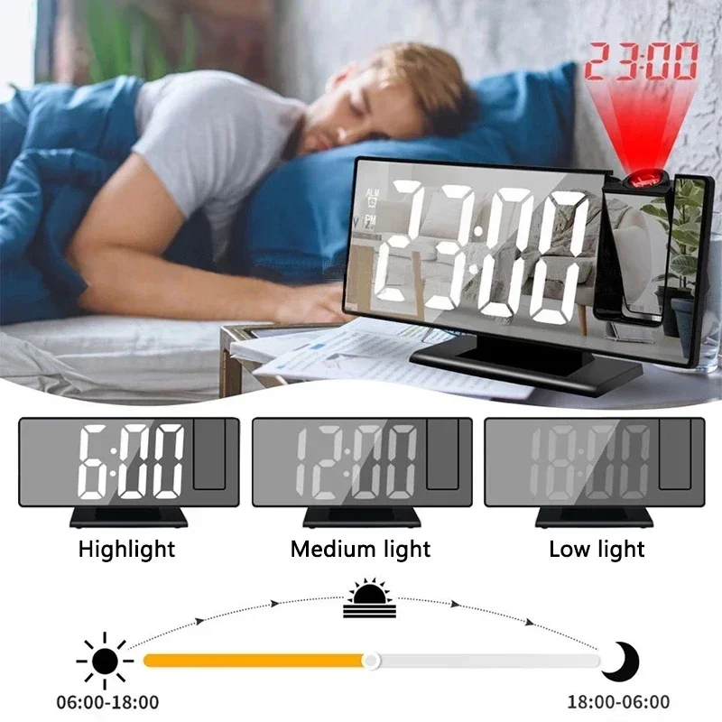 LED Digital Alarm Clock Backlight Snooze Clock for Home Projection Clock Projector Ceiling Clock with Time Temperature Display