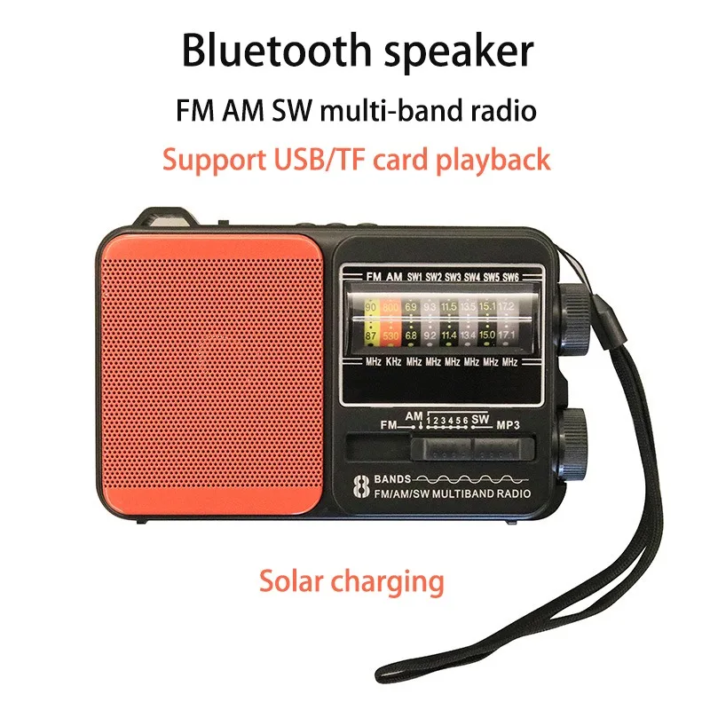 ミニポータブルFM AM SWラジオソーラー充電緊急ラジオワイヤレスBluetoothスピーカーMP3音楽プレーヤーTFカードUディスク対応