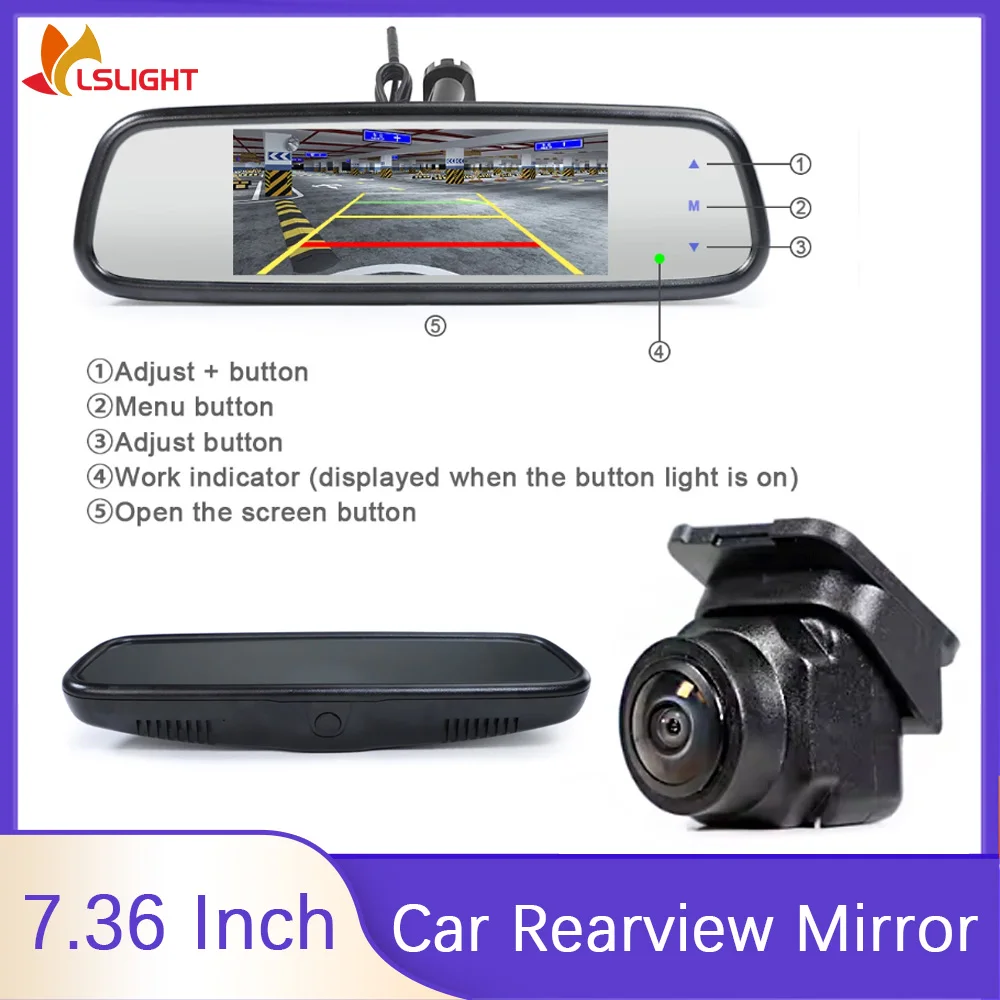 7.36 Inch Car Rear View Mirror Display HD LCD 800*480 Parking Monitor With Sony Reversing Camera Original Special Bracket