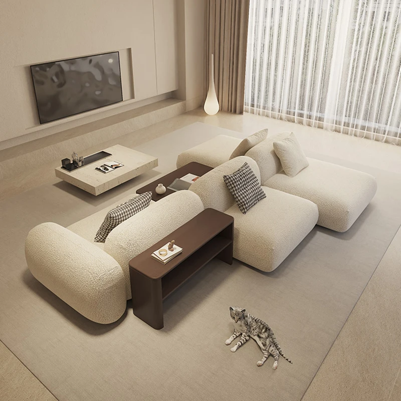 #Cream Style Living Room Sofas Nordic Lambskin Fabric Designer Creative Storage Module Sofa Italian Fabric Sofa