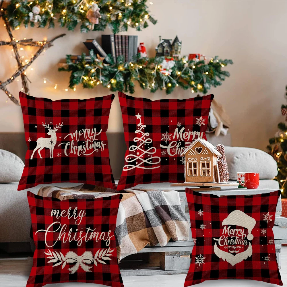 Red Stripe Merry Christmas Pillowcases Sofa Cushion Cover Linen Pillowslip House Indoor Home Decoration Throw Pillow Cover