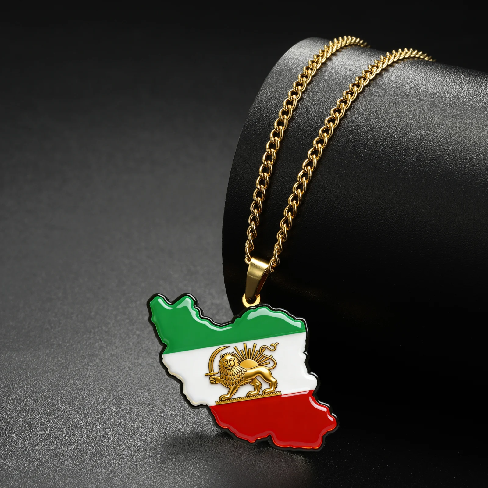 Persian Iranian Lion Sun Iran Map Flag Pendant Necklace for Women Men Iranian Jewelry Lightweight Persian Jewelry Gift