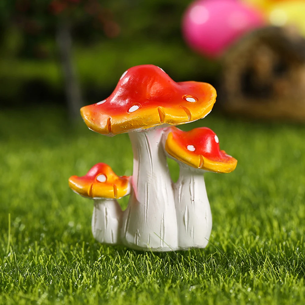

3 Pcs Moss Decoration Ornaments Mushrooms Micro Landscape Garden Mini Resin Miniature