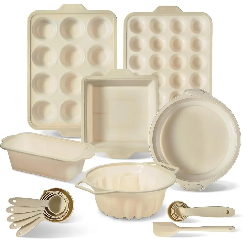 

Набор силиконовых форм для выпечки из 17 предметов - антипригарные, легко моются, гибкие формы с металлическим сердечником для надежной стабильности, включают мерные инструменты