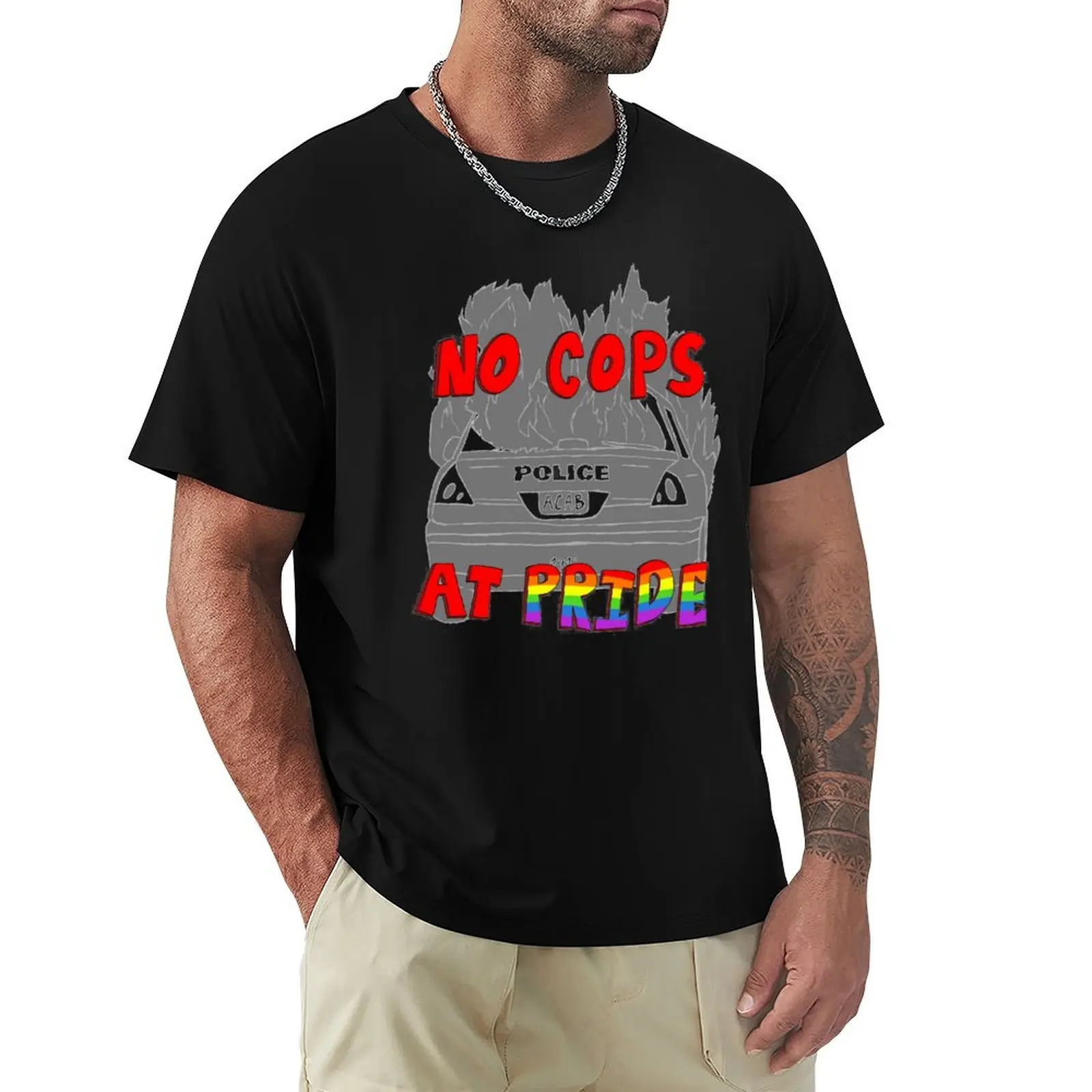 

No Cops at Pride T-Shirt oversized graphic tee anime men clothes