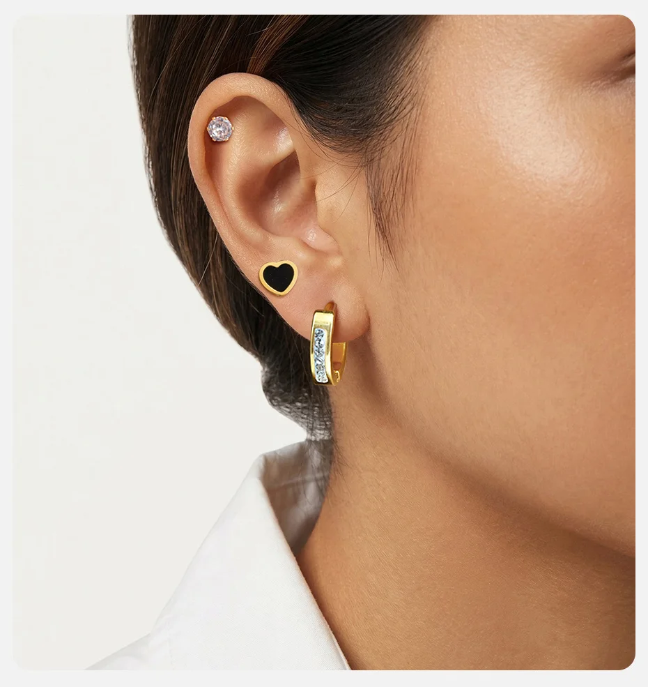 Vnox Trendige 3-teilige Set Niedliche Muschel-Schmetterling-Ohrstecker für Frauen Vergoldete Schwarze Acryl-Blumen Strass-Set Ohrschmuck – Detail 4