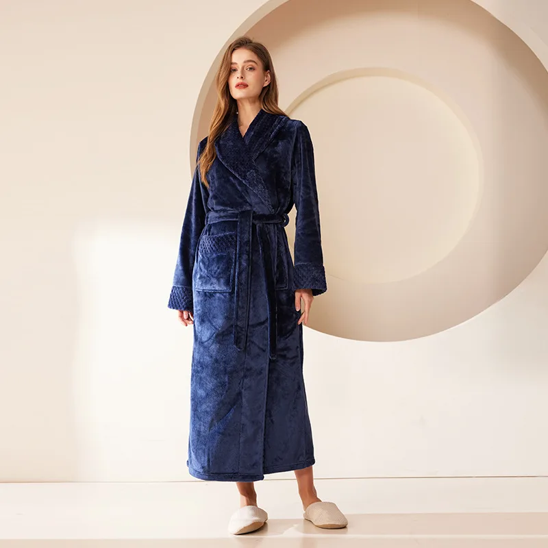 

Warmth Thicked Flannel Couple Nightgown Women's Winter Long Coral Fleece Bathrobe Pajamas Bathrobe for Boys and Girls Same Style
