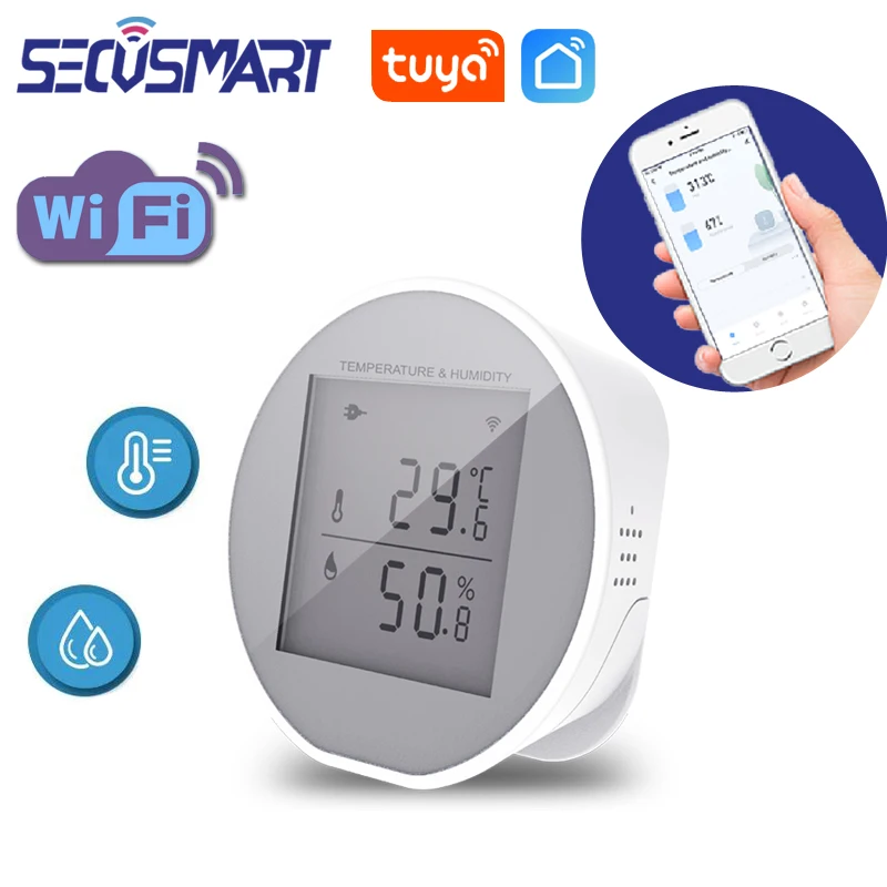 Wi fi sensor de temperatura tuya inteligente sensor umidade higrômetro interior termômetro com display lcd apoio alexa google casa