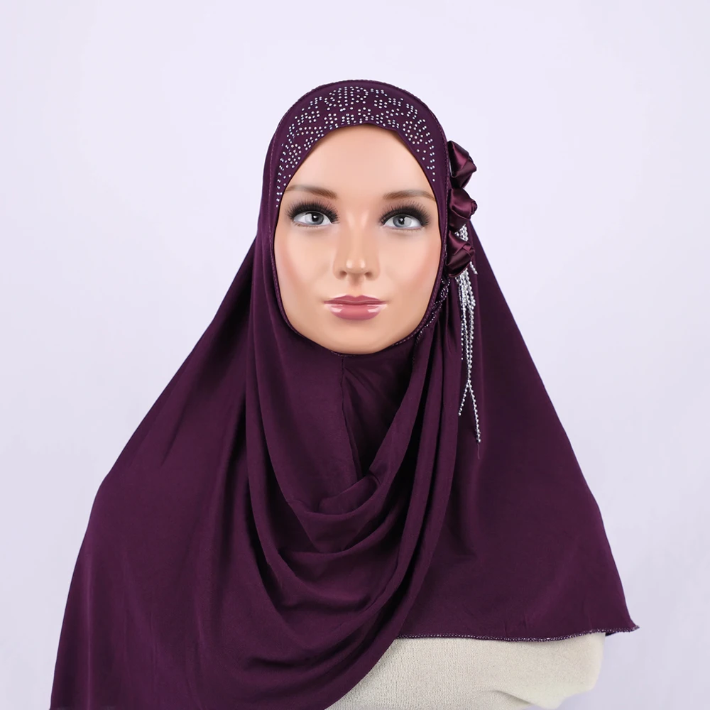 Light Purple Floral Muslim Hijabs High Quality Instant Turban Spring Autumn Ladies Solid Headscarves Wrap Gift Wholesale RIMAIRE