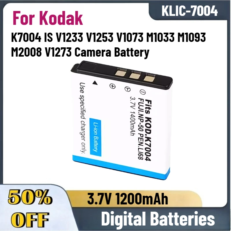 

0 Cycles 3.7V 1200mAh KLIC-7004 Digital Batteries for Kodak K7004 IS V1233 V1253 V1073 M1033 M1093 M2008 V1273 Camera Battery