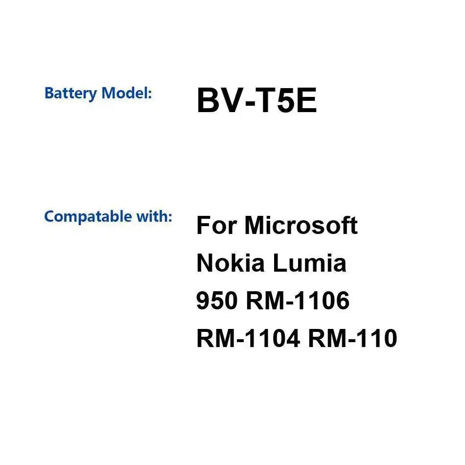 

3000Mah For Nokia Lumia 950 RM-1106 RM-1104 RM-110 Mobile Phone Battery BV-T5E Long-Lasting