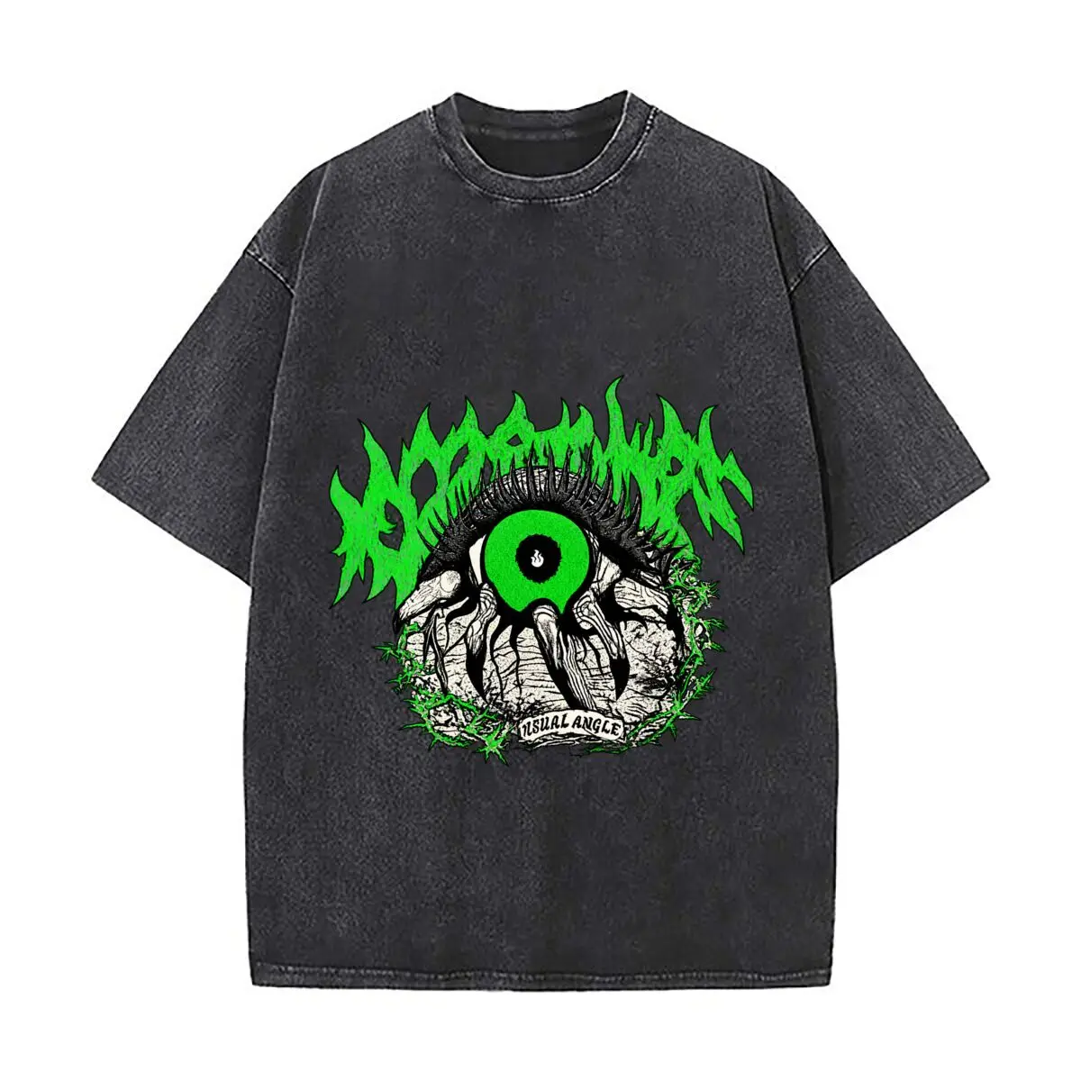 Visual Angle Green Eyeball Thorn Horror Graphic Washed Vintage Short Sleeve Loose Streetwear Tee