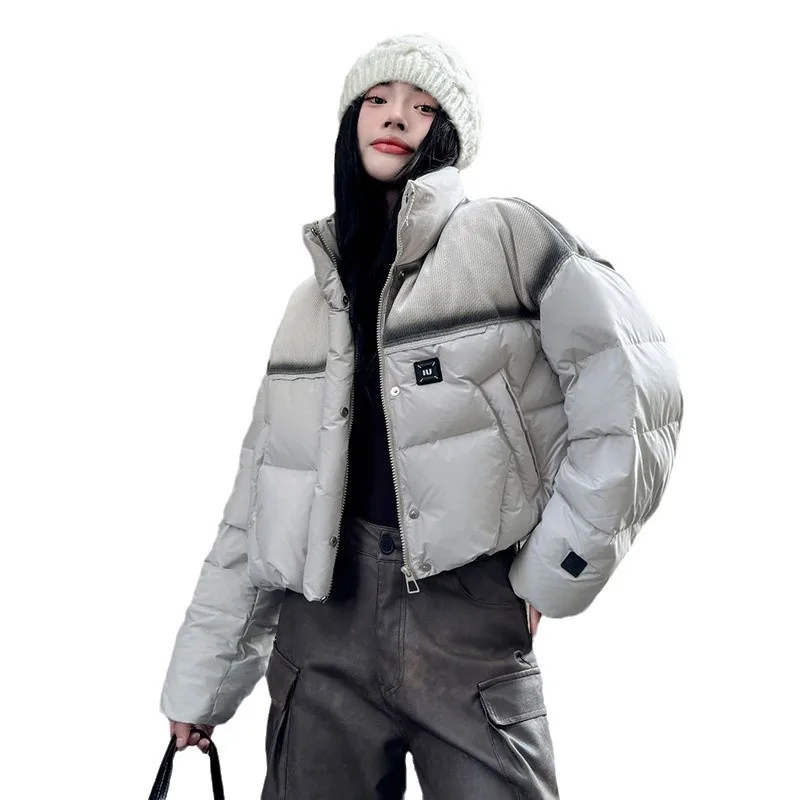 2024 겨울 신상 여성용 숏 다운 코튼 재킷, 루즈핏 유럽 스타일 두꺼운 따뜻한 패딩 파카