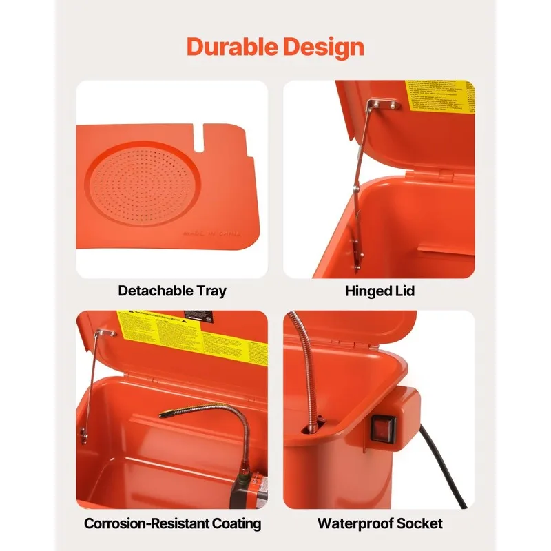 Parts Washer, Portable Steel Automotive Parts Cleaner With Electric Pump For Wheel Bearings, Gears, And Carburetors