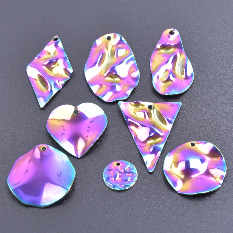 8pcs/Lot Rainbow Heart Charm Stainless Steel Charms For Jewelry Making Supplies Round Triangle Mixed Geometric Pendant Findings