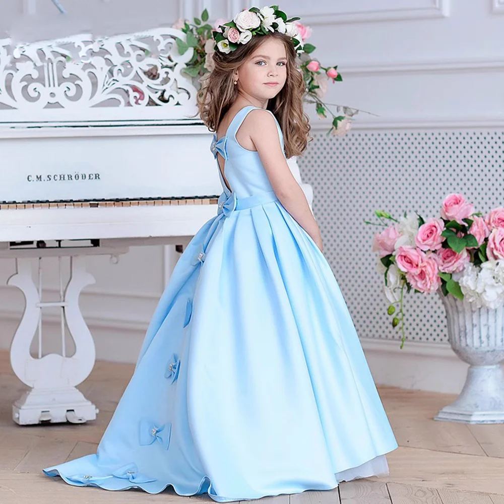 

Satin Girls Dress For Birthday Formal Party Sleeveless Junior Concert Banquet Princess Gown Party Dress For Kids Birthday