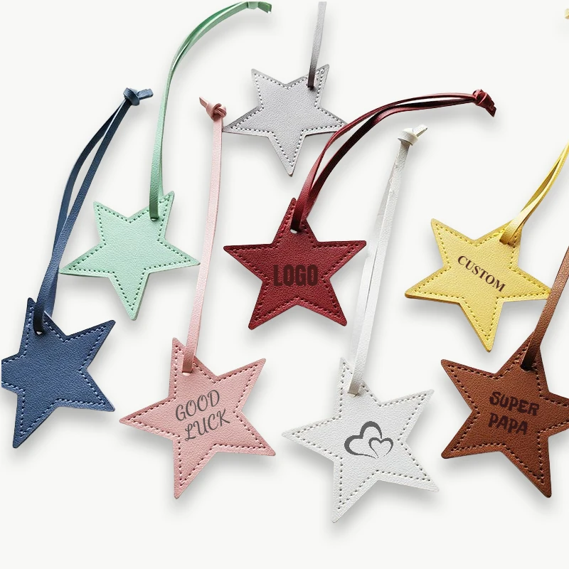 

Star Shaped Leather Keychain Custom LOGO Text Laser Engrave Bag Backpack Pendant for Car Key Ornaments Personalized Keyring Gift