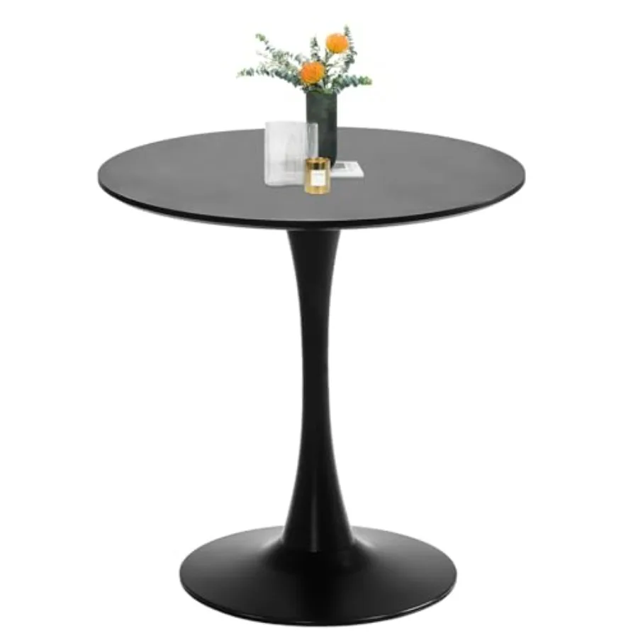 

Black Round Dining Table 27.6 Mid-Century Style Kitchen Table for 1-2 People with MDF Top and Metal Base Ideal for Home Dining
