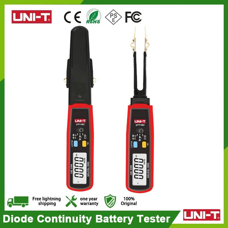 UNI-T UT116A UT116C SMD Multimeter Tester 36V Voltage Meter Resistance Capacitance Zener Diode Continuity Battery Tester