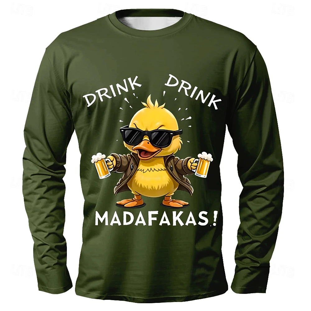 Autumn Men's T-shirt Clothing Fashion Yellow Duck Animal Graphic Long Sleeve T-shirts New Plus Size Breathable Men's T Shirt Top