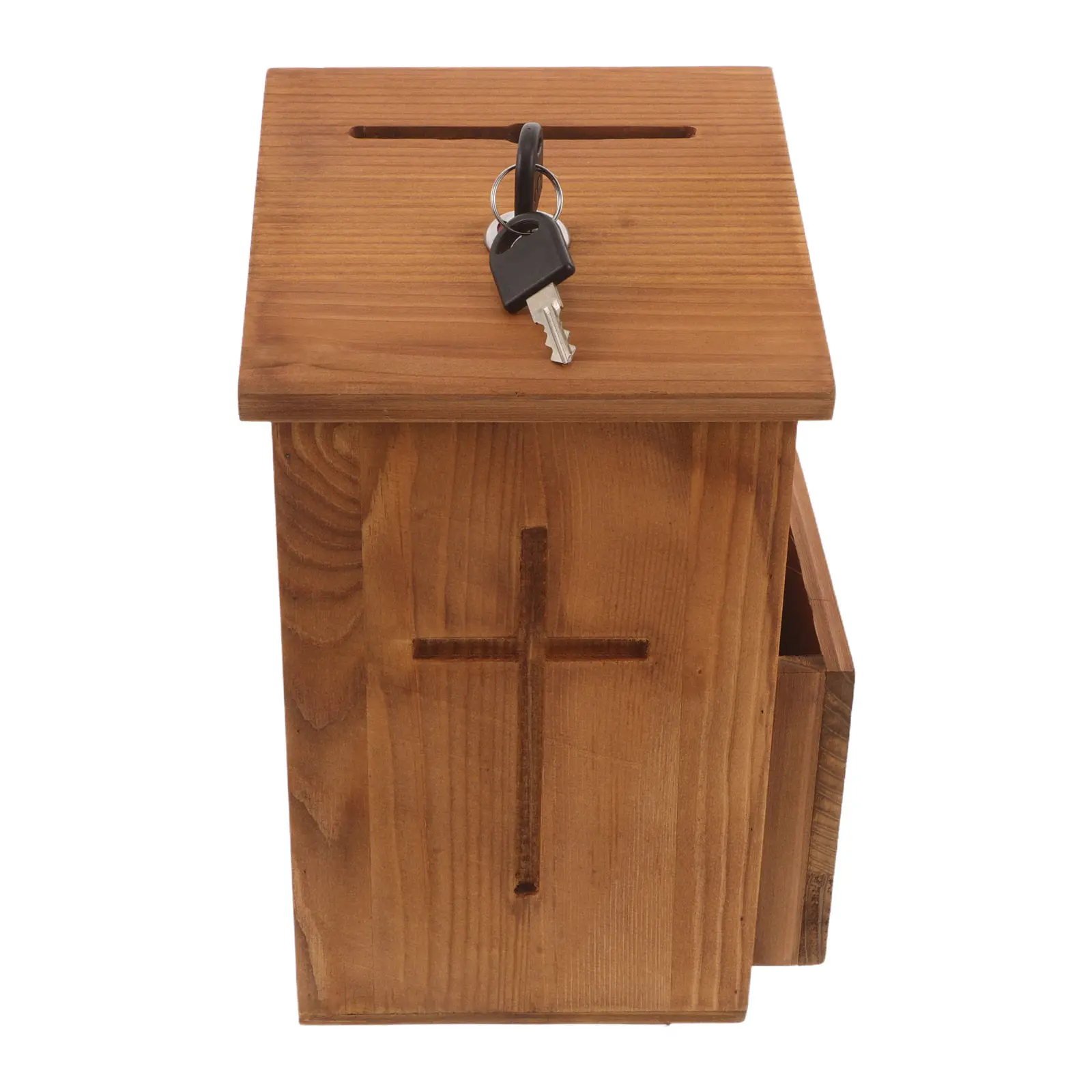 Wooden Ballot Box Lockable Classic Carved Motifs Stable Donation Box Prayer Request Charity Collection for Church Fundraising