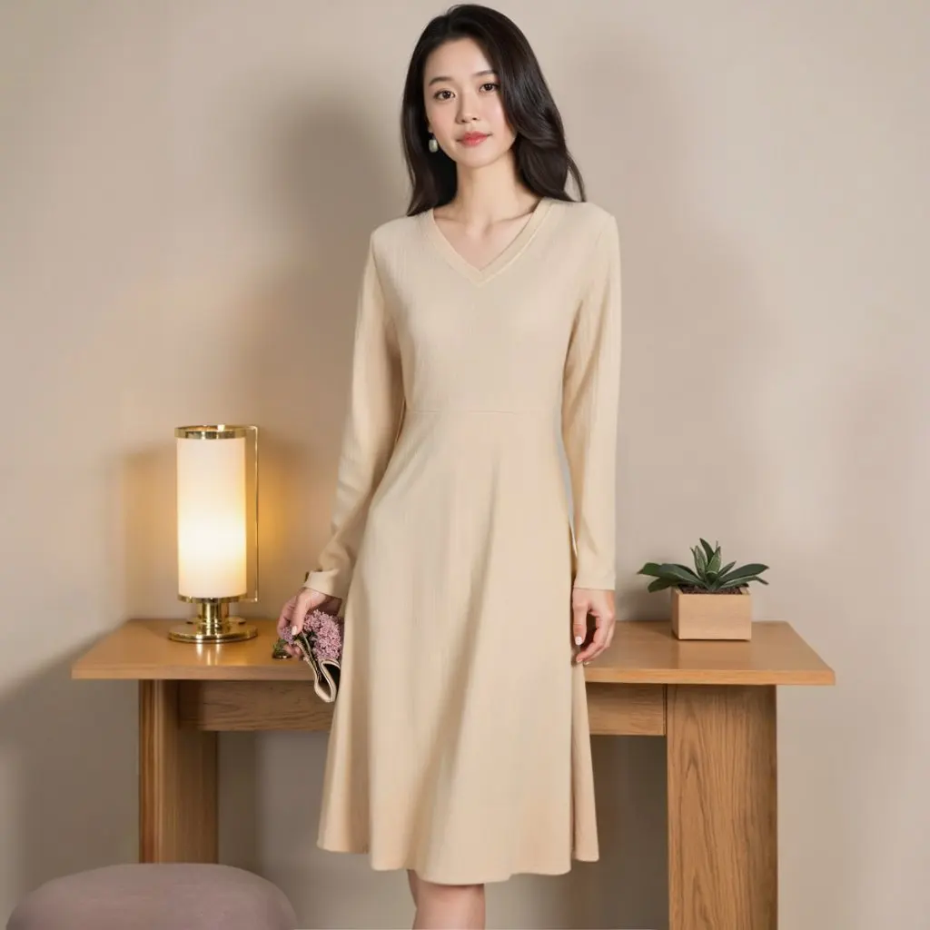 

Женское платье очень большого размера с V-образным вырезом и длинными рукавами, драпированная трикотажная юбка, 60-175 кг, новое весенне-осеннее платье толщиной мм