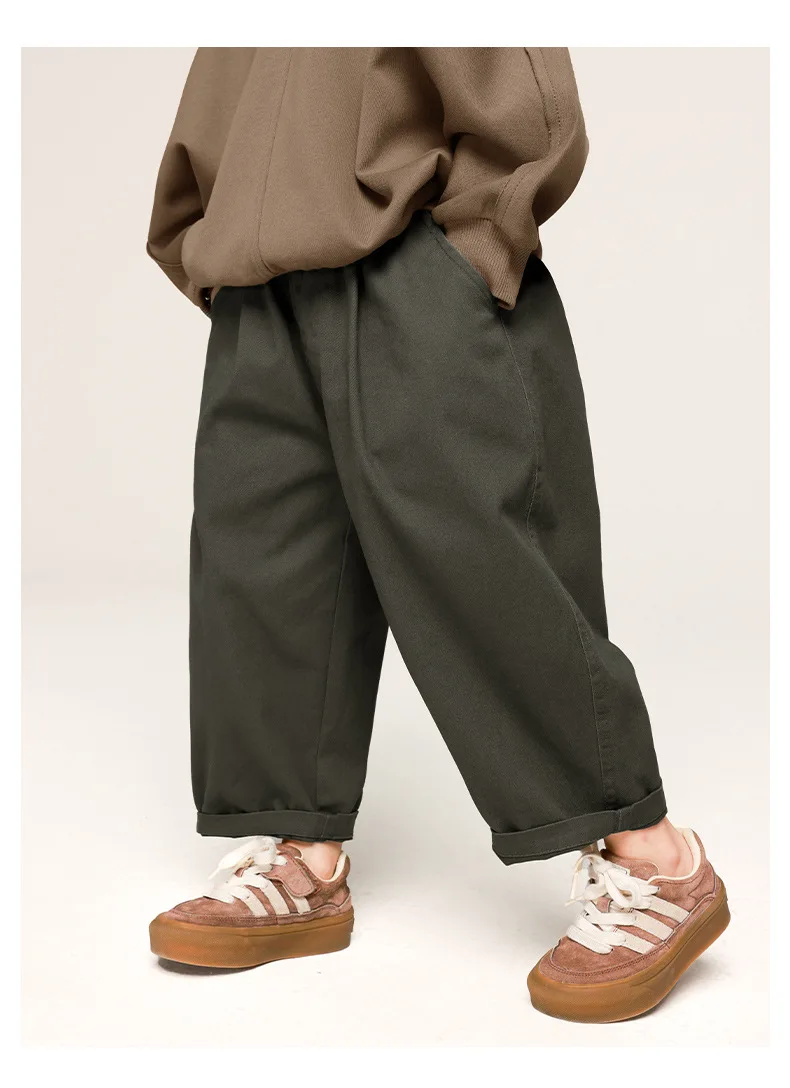 2025 Spring Kids Pants Korean Style Children's Solid Color Casual Pants Boys Cotton Loose Trousers