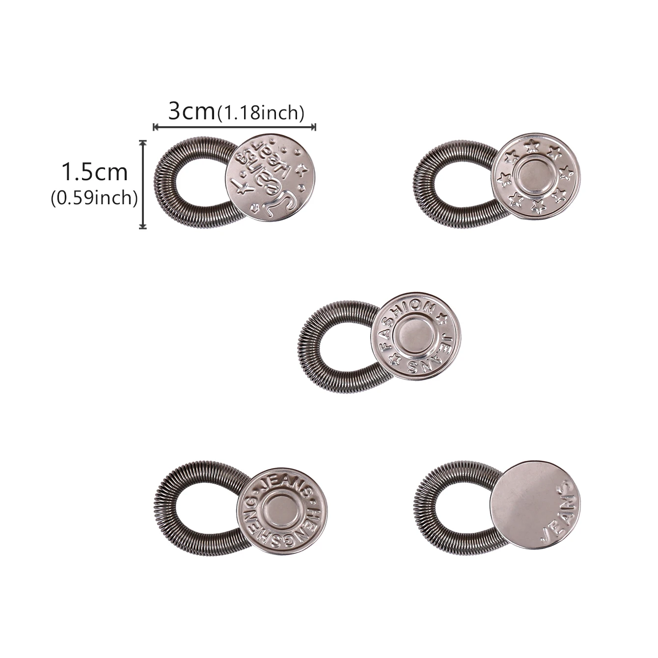 5pcs Jeans Waist Adjustment Buckle Detachable Metal Elastic Spring Button DIY Oversizes Pants Jeans Waist Extender Sewing Button