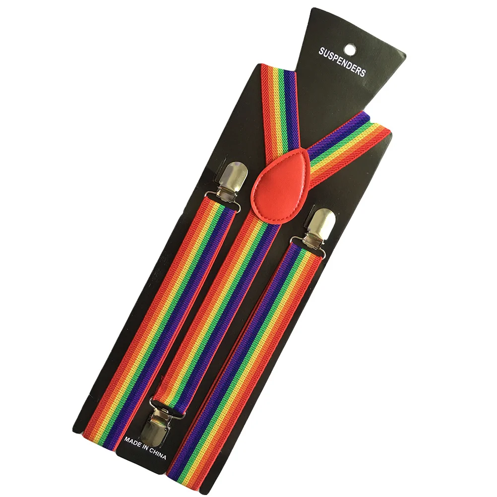Rainbow Suspenders Y-Shape 85Cm Adjustable Clip-On Pant Braces For Trousers Jeans Unisex Elastic Fashion Accessory