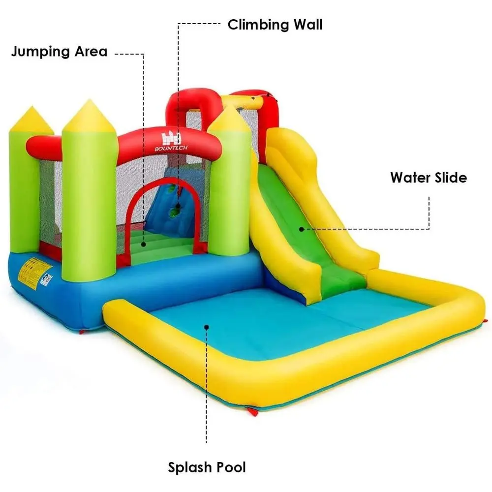 منزلق مائي Iatable، حديقة مائية عملاقة للمنزل المائي مع جدار التسلق والشرائح، حمام سباحة رذاذ، مياه نفخ خارجية