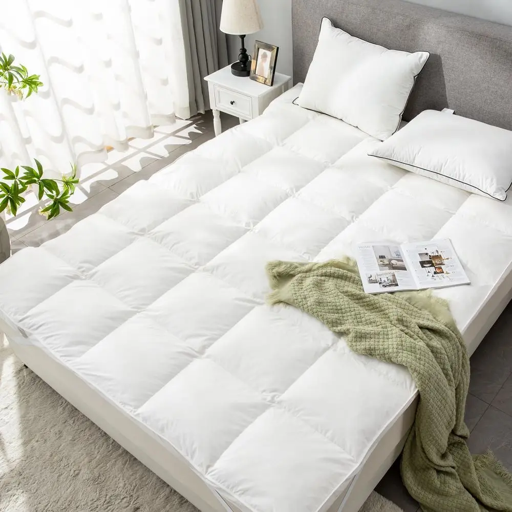 럭셔리 다운 페더베드 매트리스 토퍼 - 트윈/트윈 XL, 대학 기숙사 사이즈, 냉각 필로우탑 프로텍터 스트랩 포함