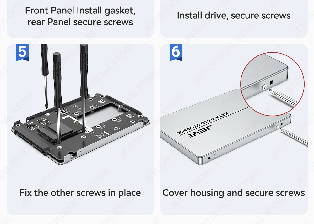 JEYI M.2 NGFF zu SATA 3.0 Festplattengehäuse, 6 Gbit/s, hohe Geschwindigkeit, unterstützt bis zu 2 TB, tragbares Mobilgerät, unterstützt 2230/42/60/80 SSD – Detail 12
