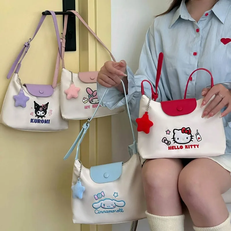 

Sanrios Summer My Melody Cinnamoroll Commuter Armpit Bag Girls Embroidery Hellokittys 2025 Portable Shoulder Bag Birthday Gift