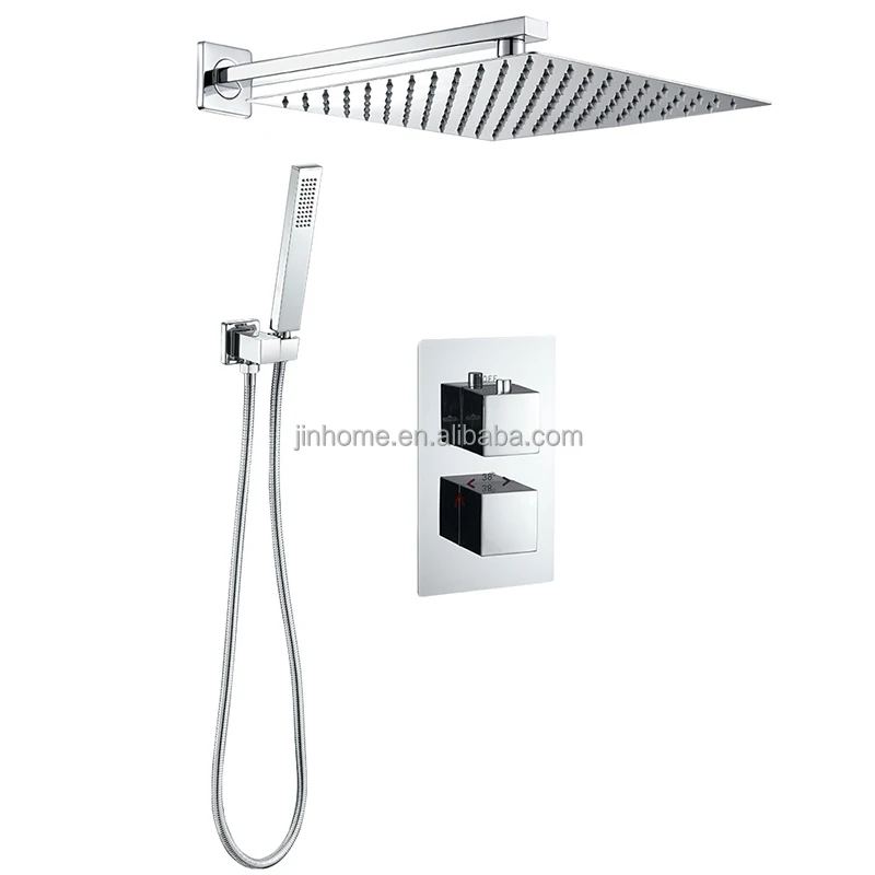 Thermostatic Rainfall Shower System with Square Rain Shower and Handheld Matte Black Bathroom Shower Combo Set