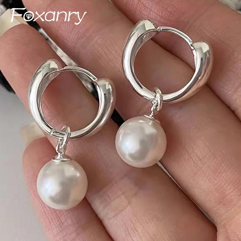 Foxanry Prevent Allergy Pearl Pendant Earrings for Women Couples Korean Cute Trendy Elegant Birthday Party Jewelry Gifts Cерьга