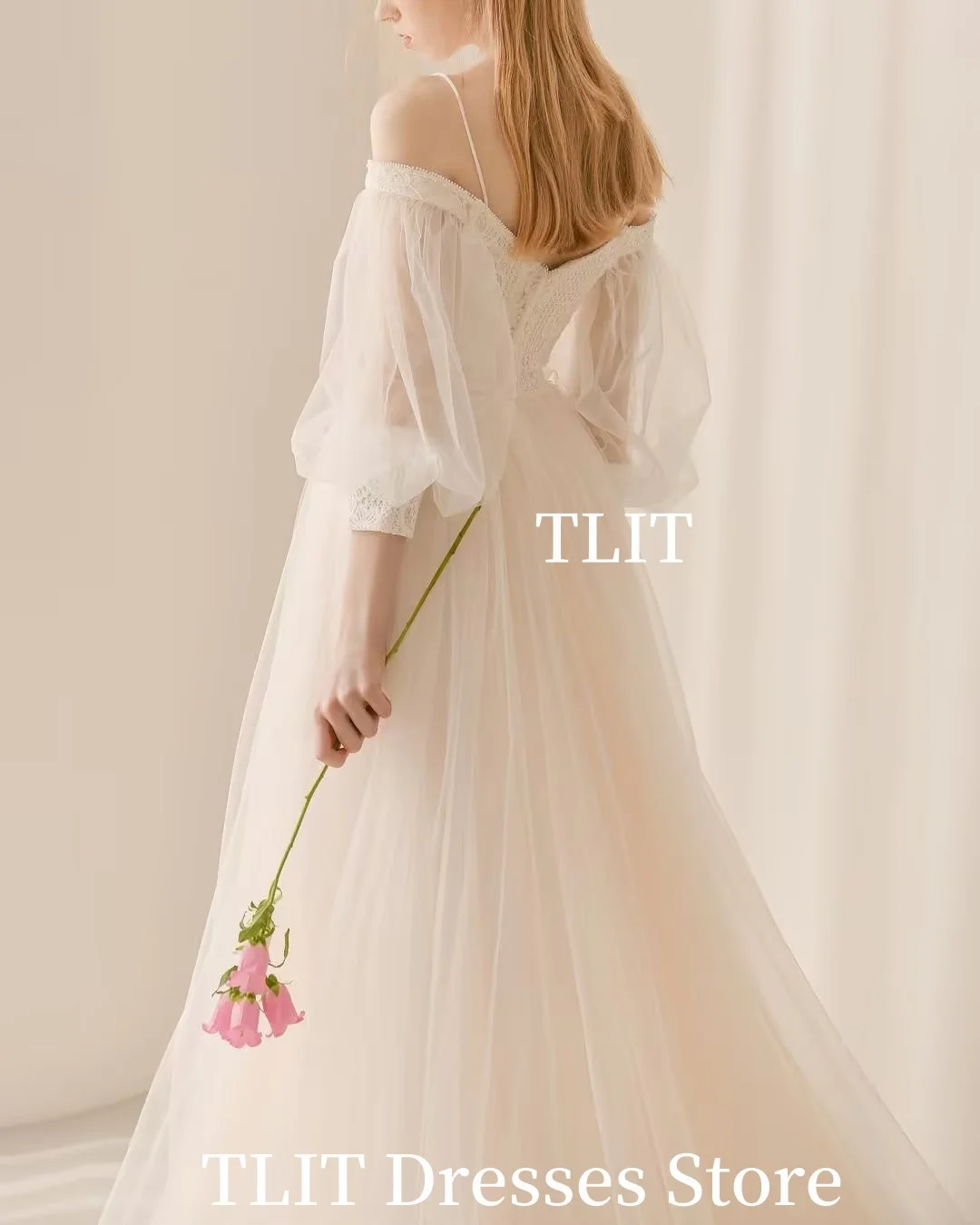 فساتين سهرة TLIT Fiary على شكل قلب كوريا على شكل حرف a قبالة الكتف من التل الجنية فستان حفلات رسمي لالتقاط صور الزفاف