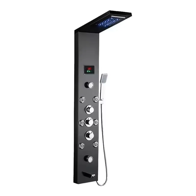 Wall Hotel Thermostatic Shower Light Emitting Diode Screen Digital Temperature Shower Stainless Steel Shower System Bathroom