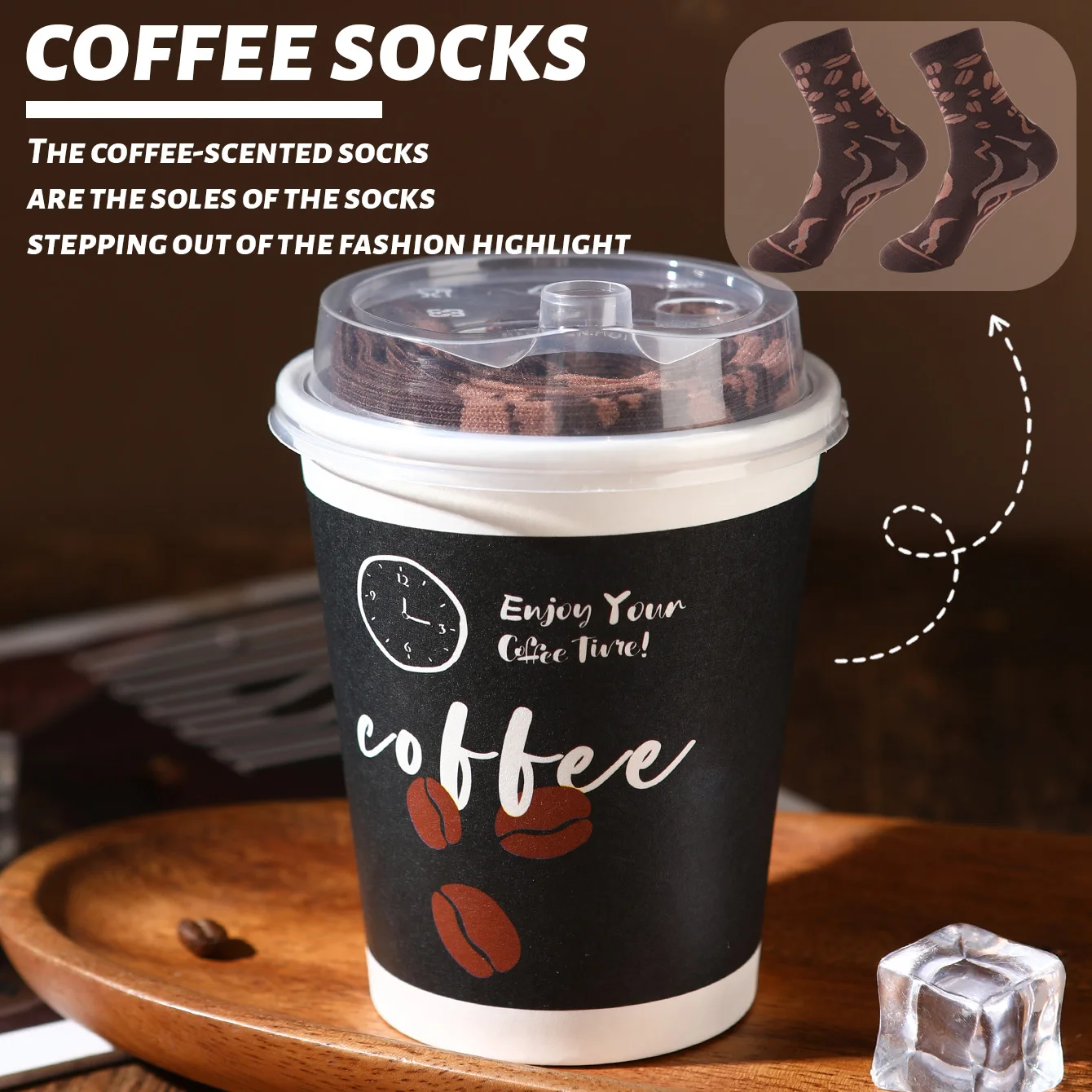 1 pair of unisex mid-calf socks in a novel and interesting coffee-themed gift box, creative socks with a fashionable and trendy style, comfortable and breathable, suitable for parties, casual wear, Valentine's Day, Hal