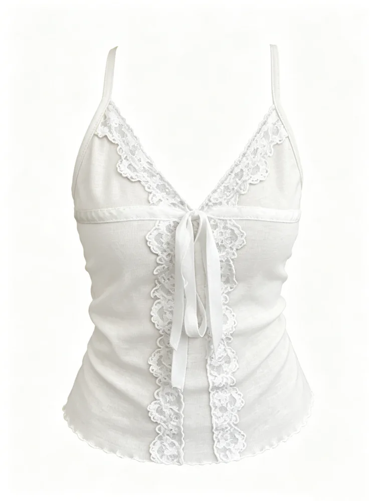 Summer Lace Crop Top Women's Slim Fit Camisole Vest Inner Wear Outer Wear Base Shirt Big Size plus Size Cotton Polyester Blend